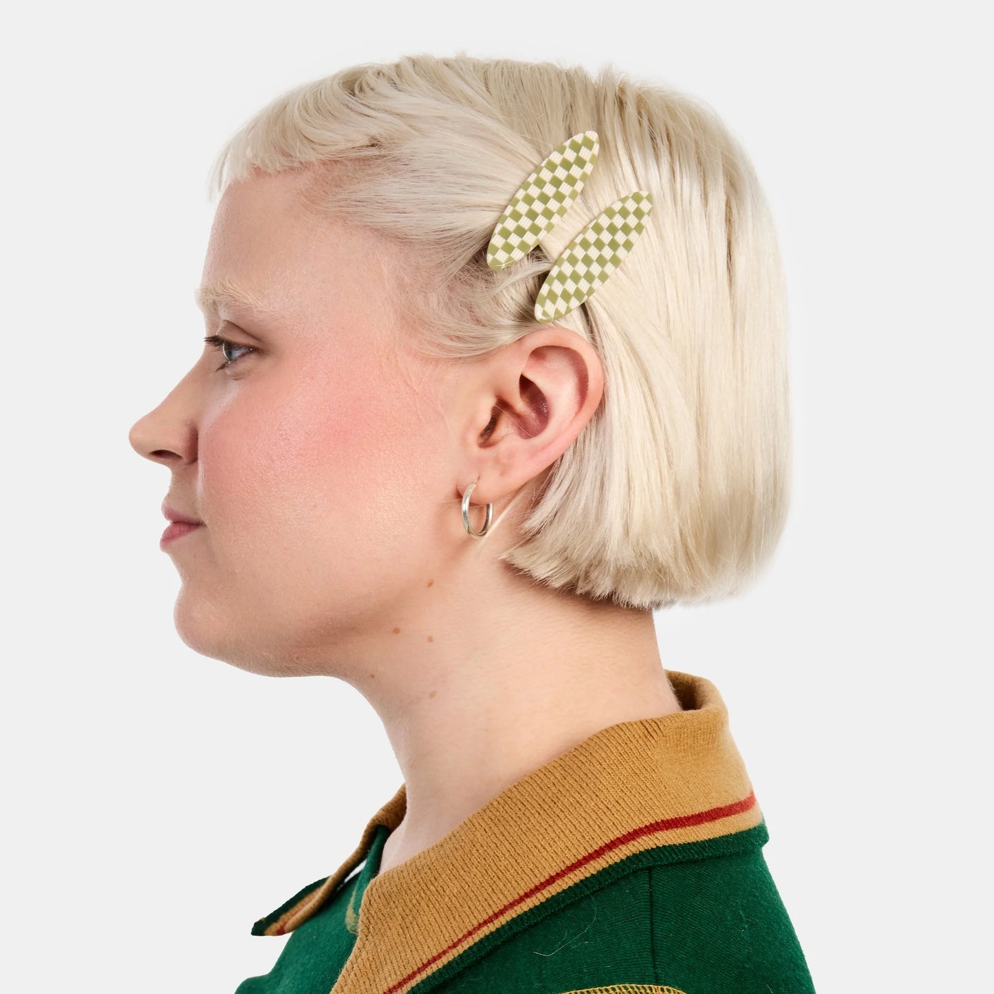 Allie Clips in Oval Olive Check by Chunks