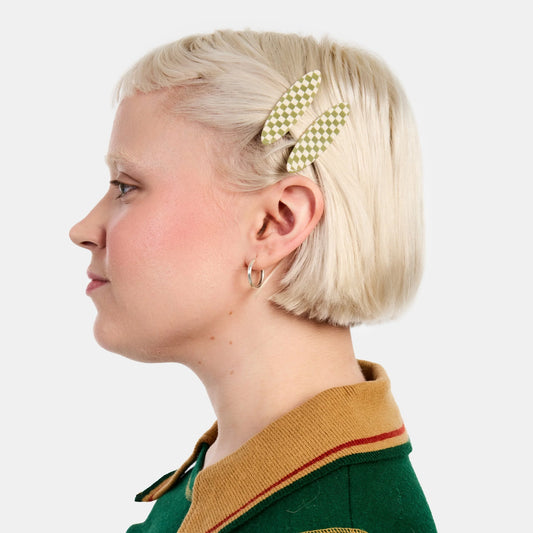 Allie Clips in Oval Olive Check by Chunks