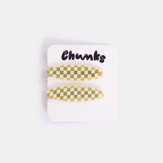 Allie Clips in Oval Olive Check by Chunks