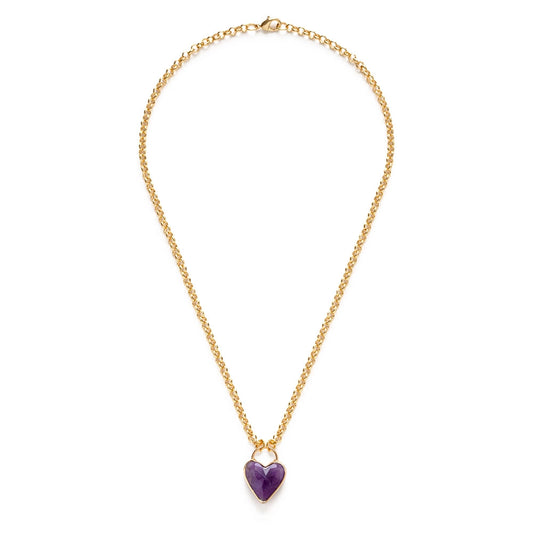 Amethyst Heart Pendant Chunky Chain