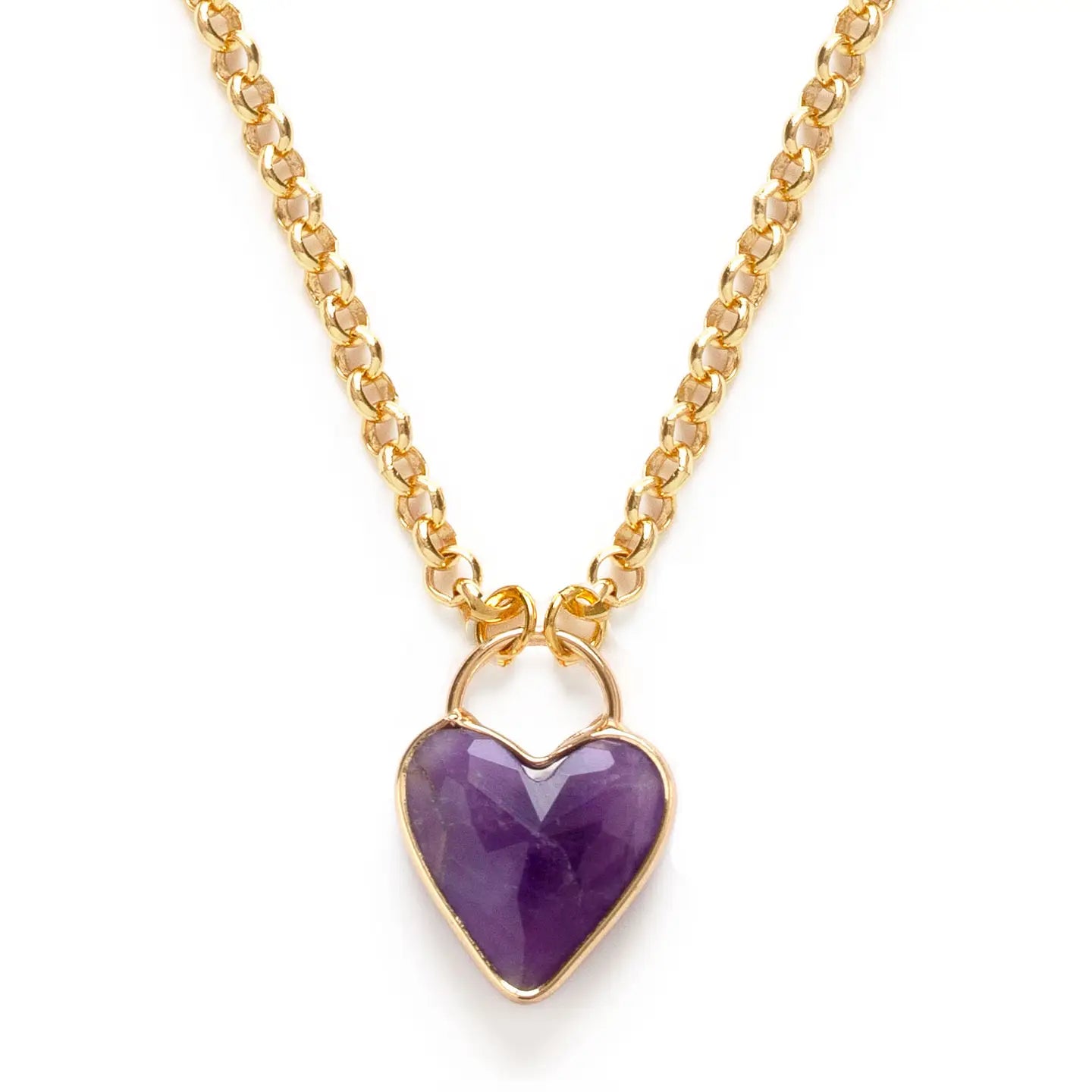 Amethyst Heart Pendant Chunky Chain