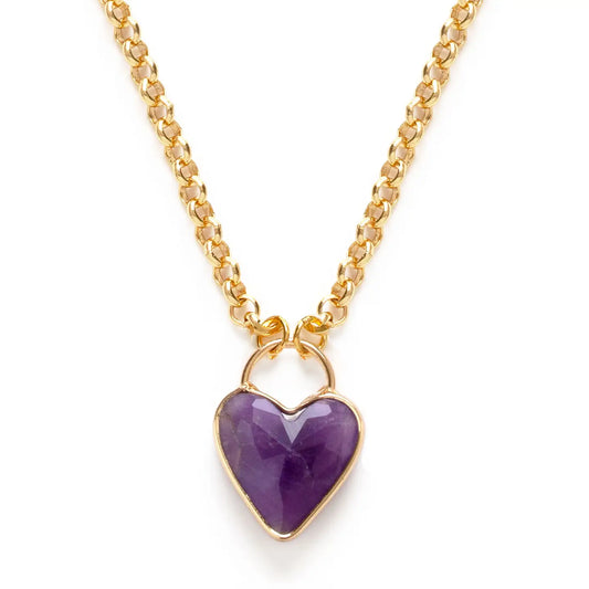 Amethyst Heart Pendant Chunky Chain