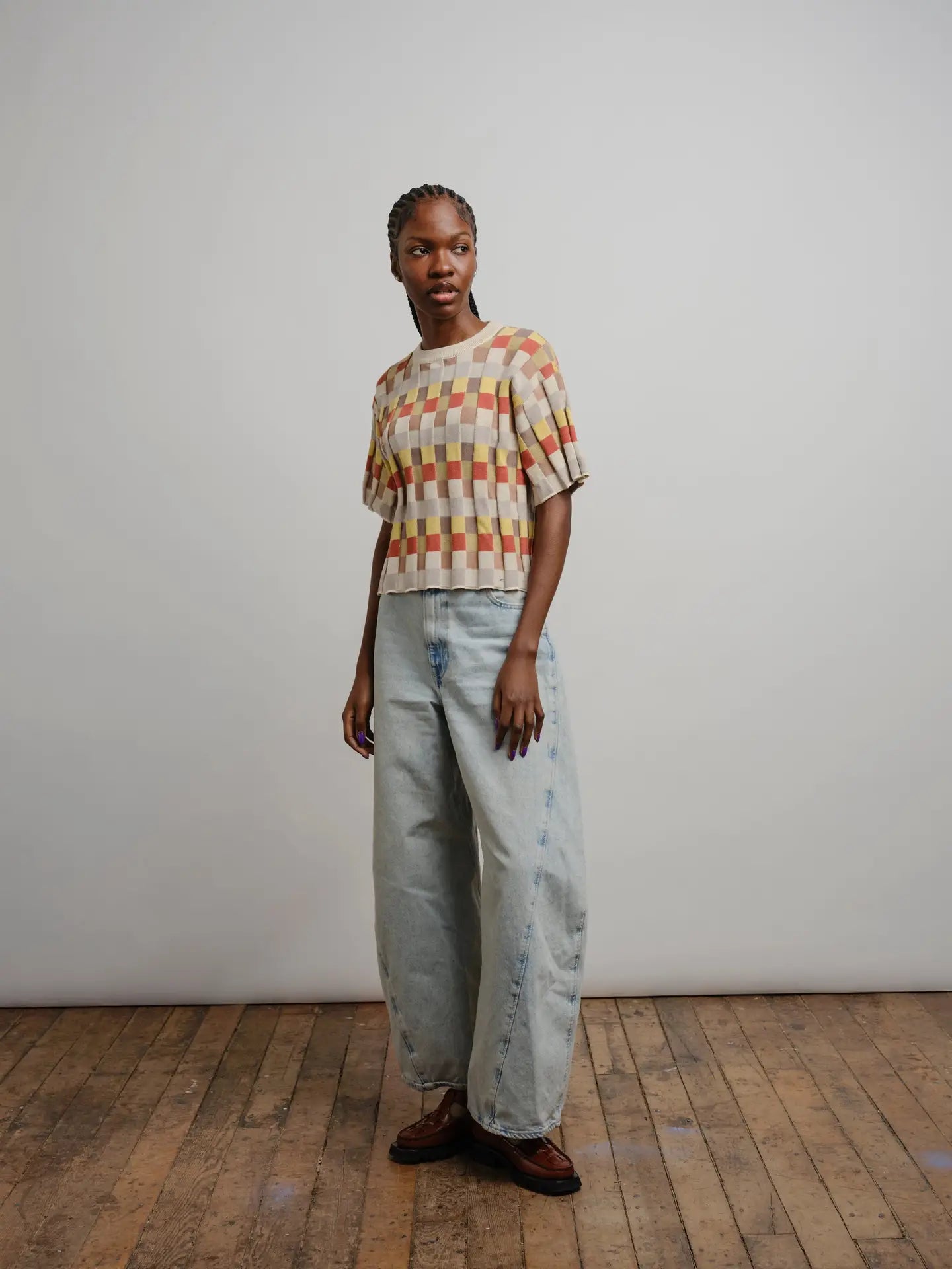 Elemental Anni Grid Plaited Sweater Tee