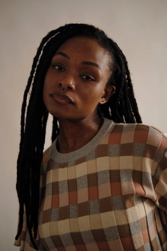 Anni Grid Plaited Tee - Quartz by The Endery
