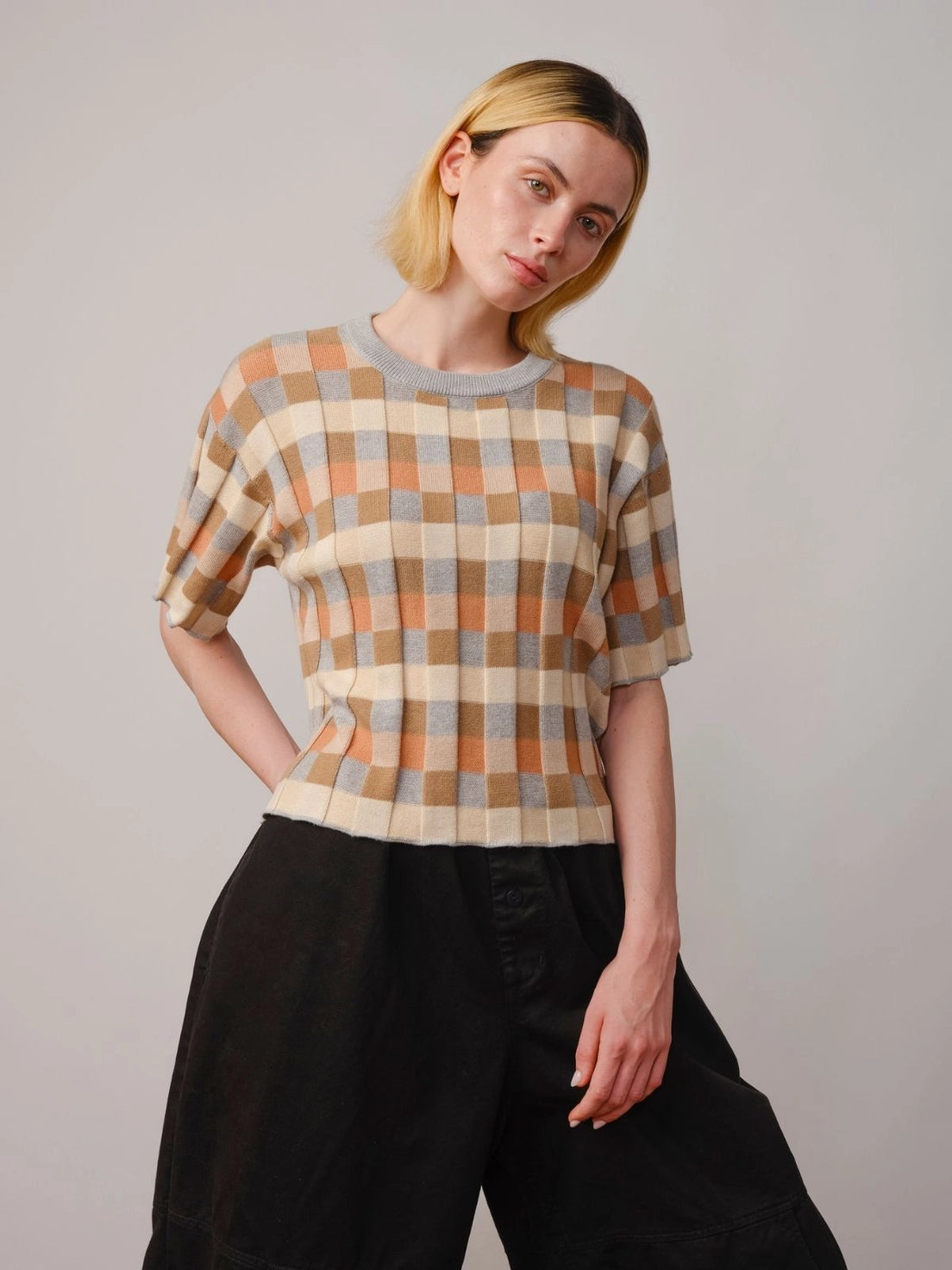 Anni Grid Plaited Tee - Quartz by The Endery