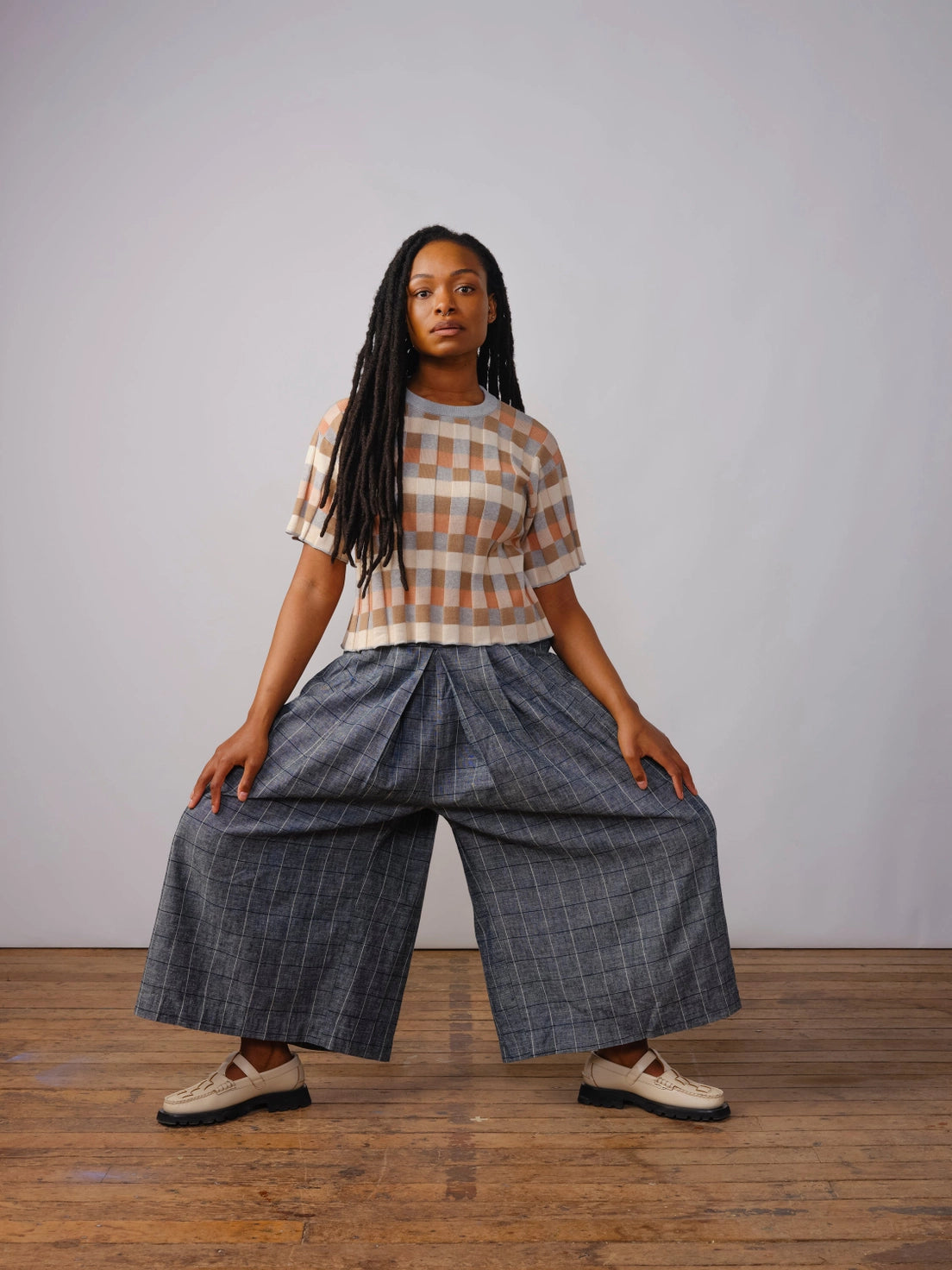 Anni Grid Plaited Tee - Quartz by The Endery
