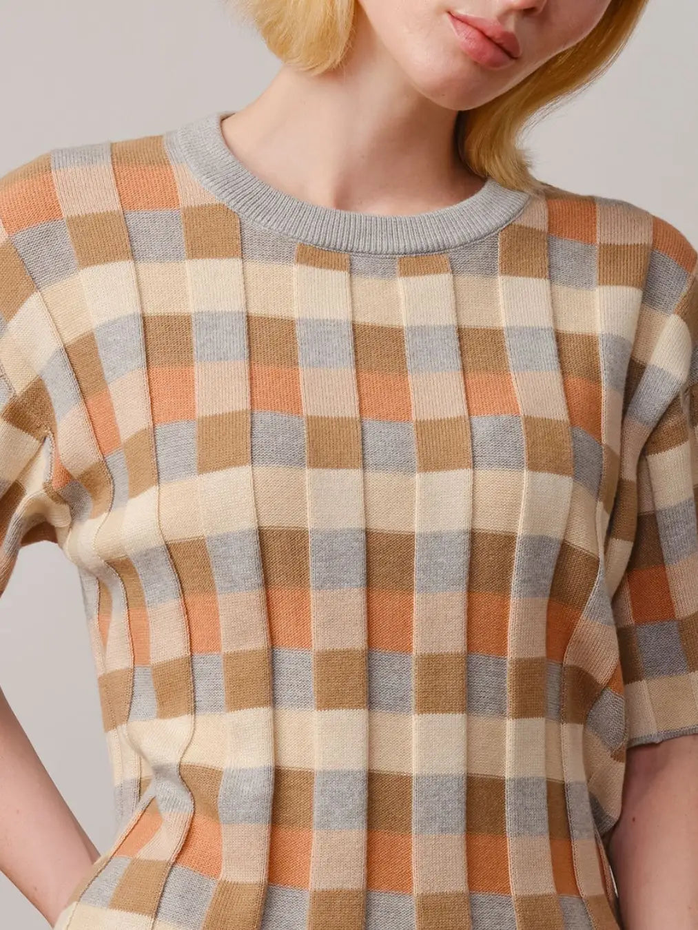 Anni Grid Plaited Tee - Quartz by The Endery