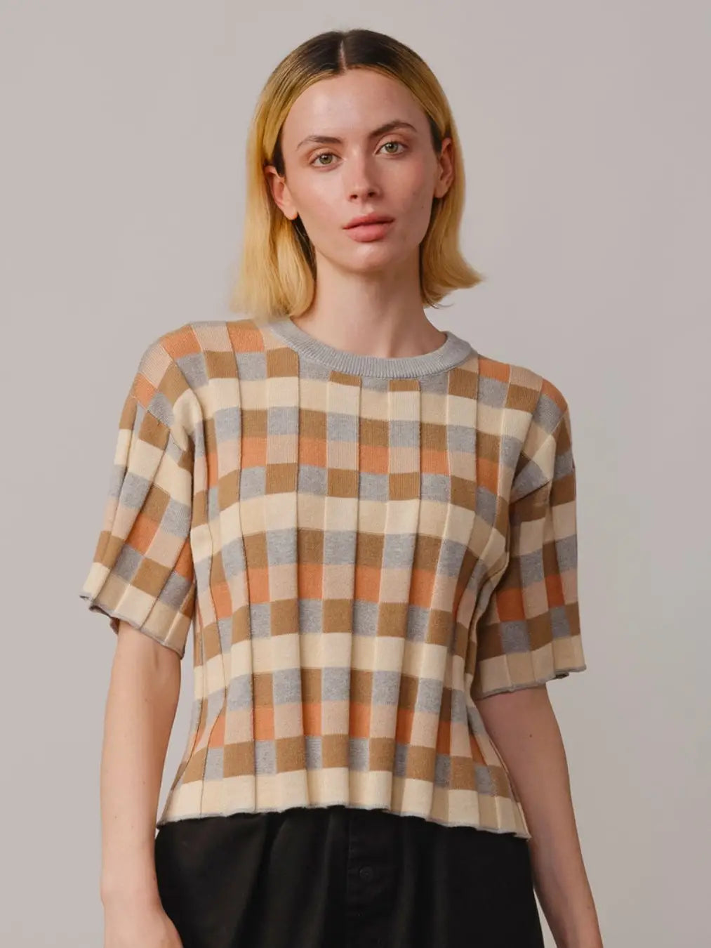 Anni Grid Plaited Tee - Quartz by The Endery