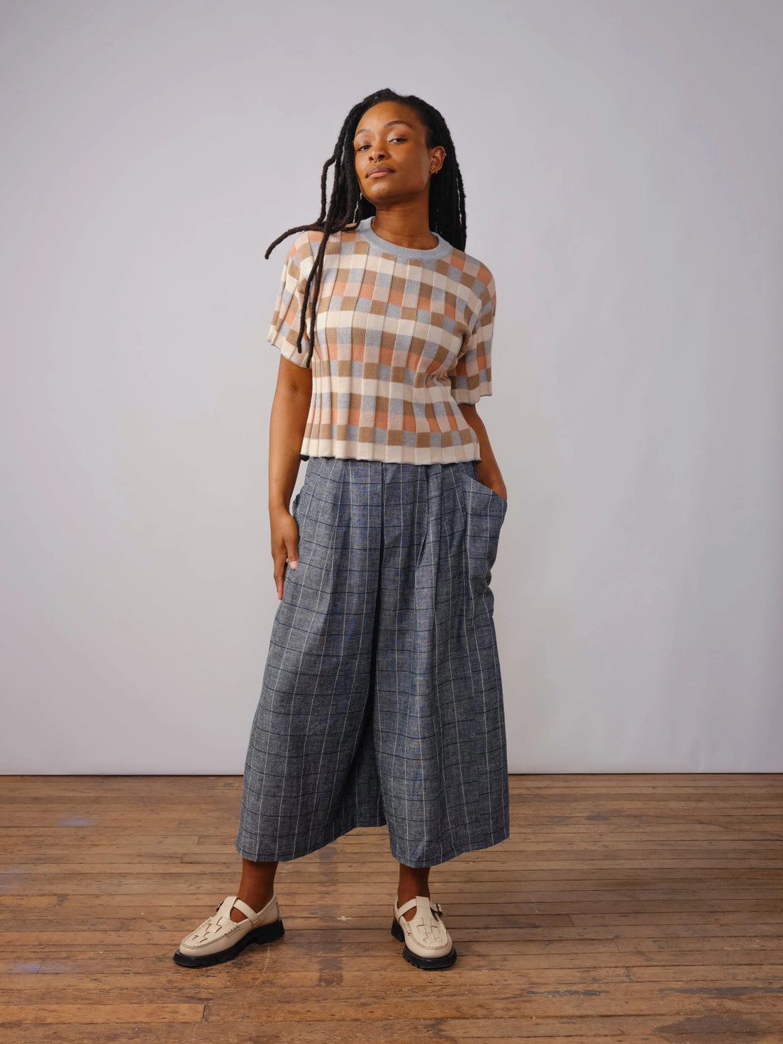Anni Grid Plaited Tee - Quartz by The Endery