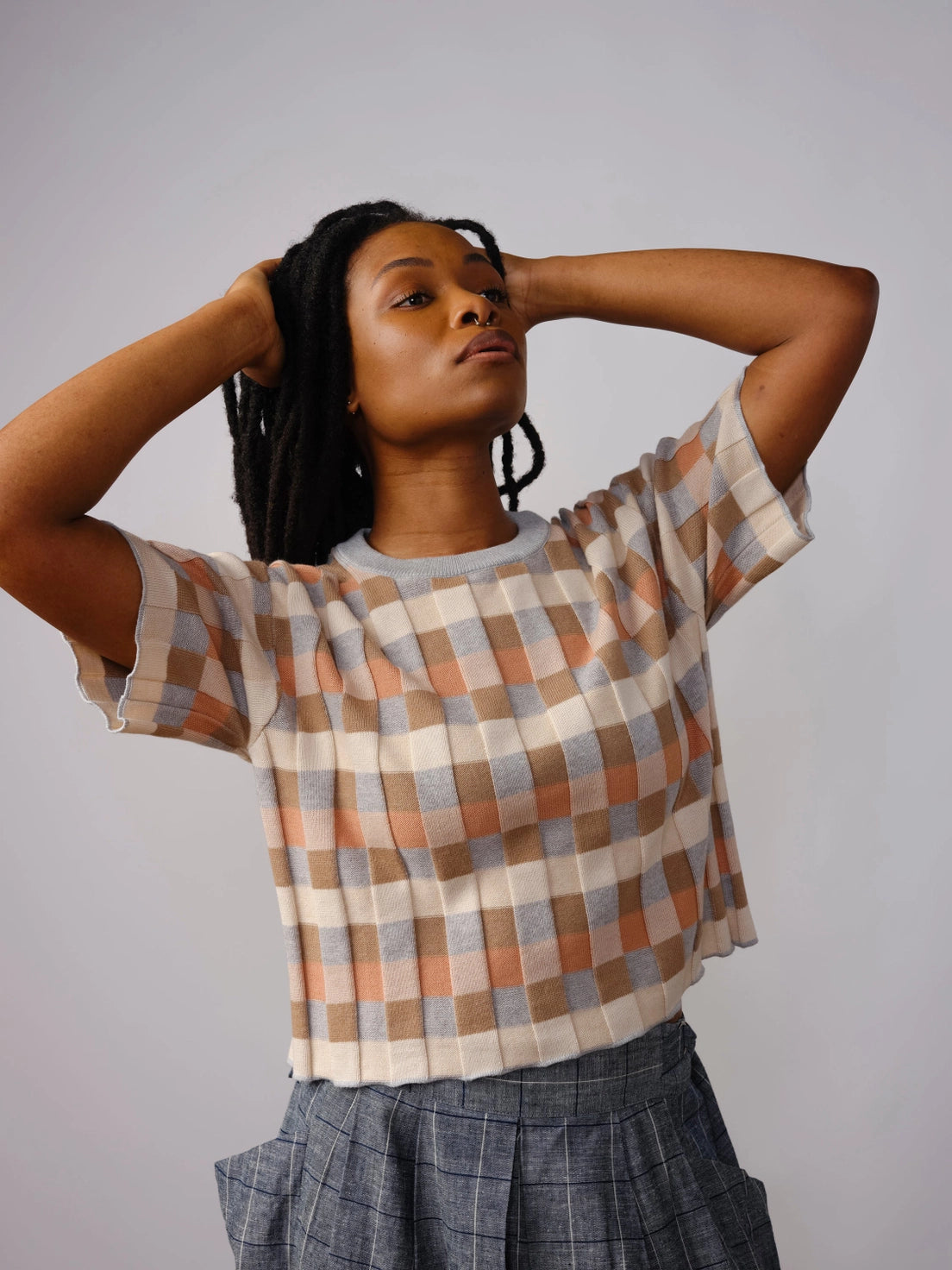 Anni Grid Plaited Tee - Quartz by The Endery