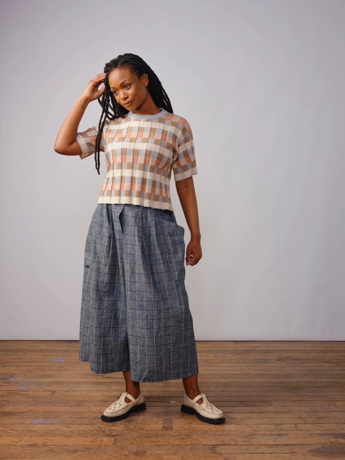 Anni Grid Plaited Tee - Quartz by The Endery
