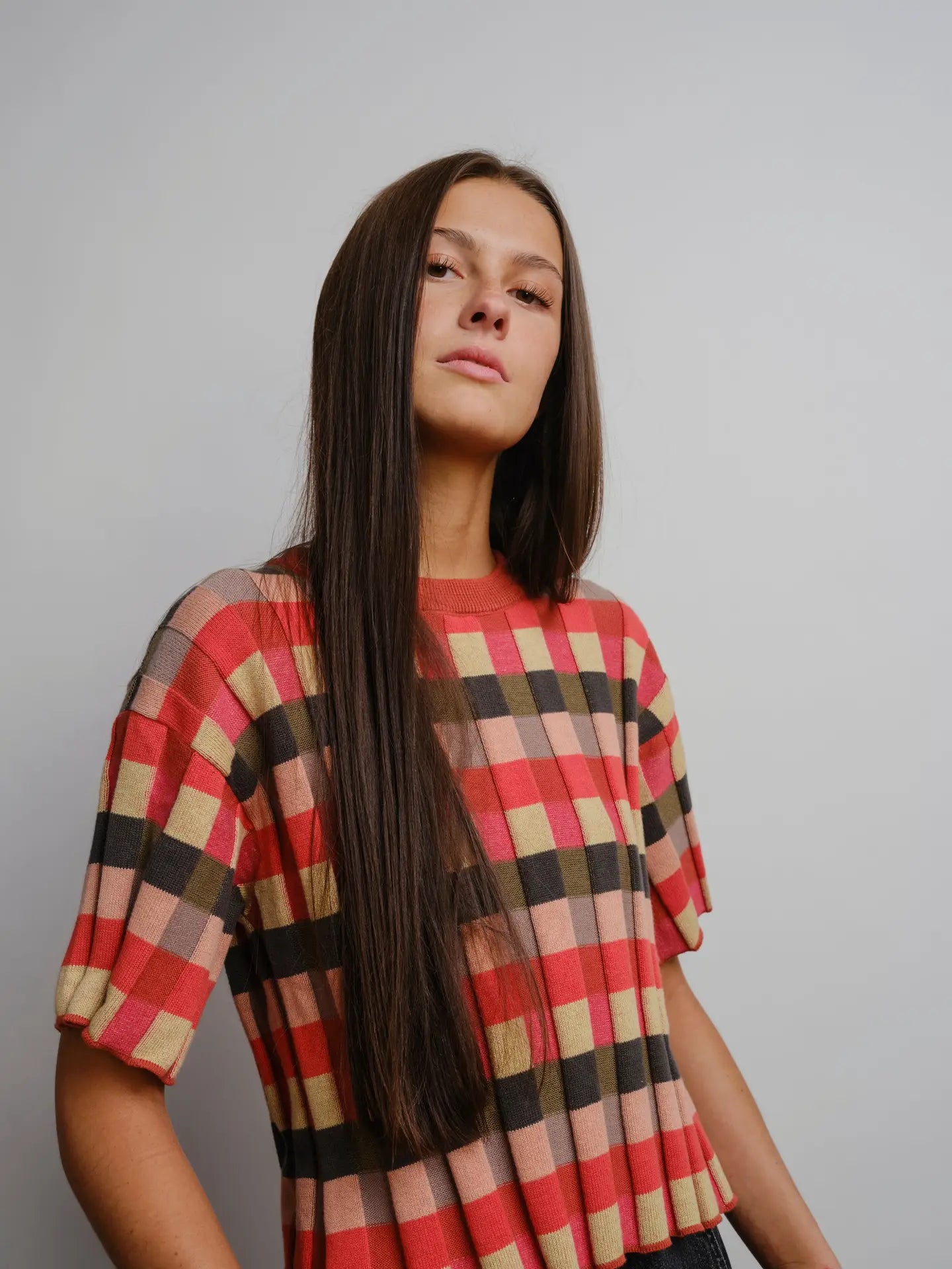 Solar Flare Anni Grid Plaited Sweater Tee