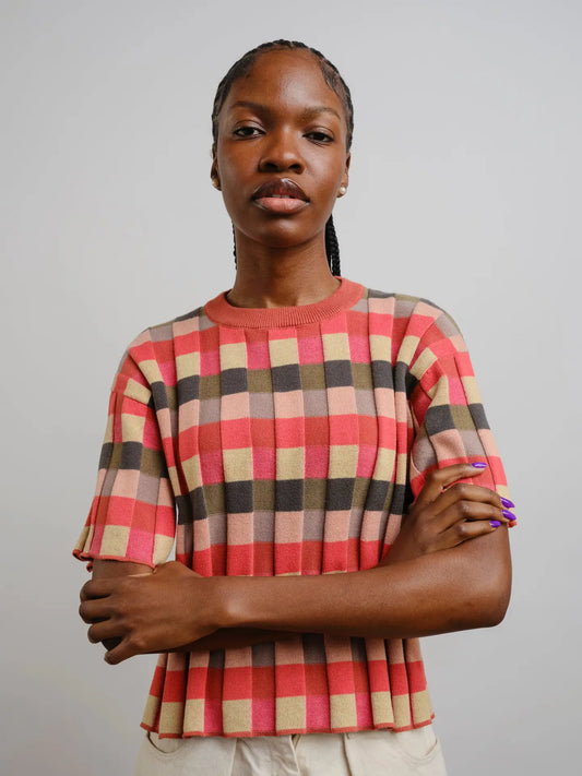 Solar Flare Anni Grid Plaited Sweater Tee