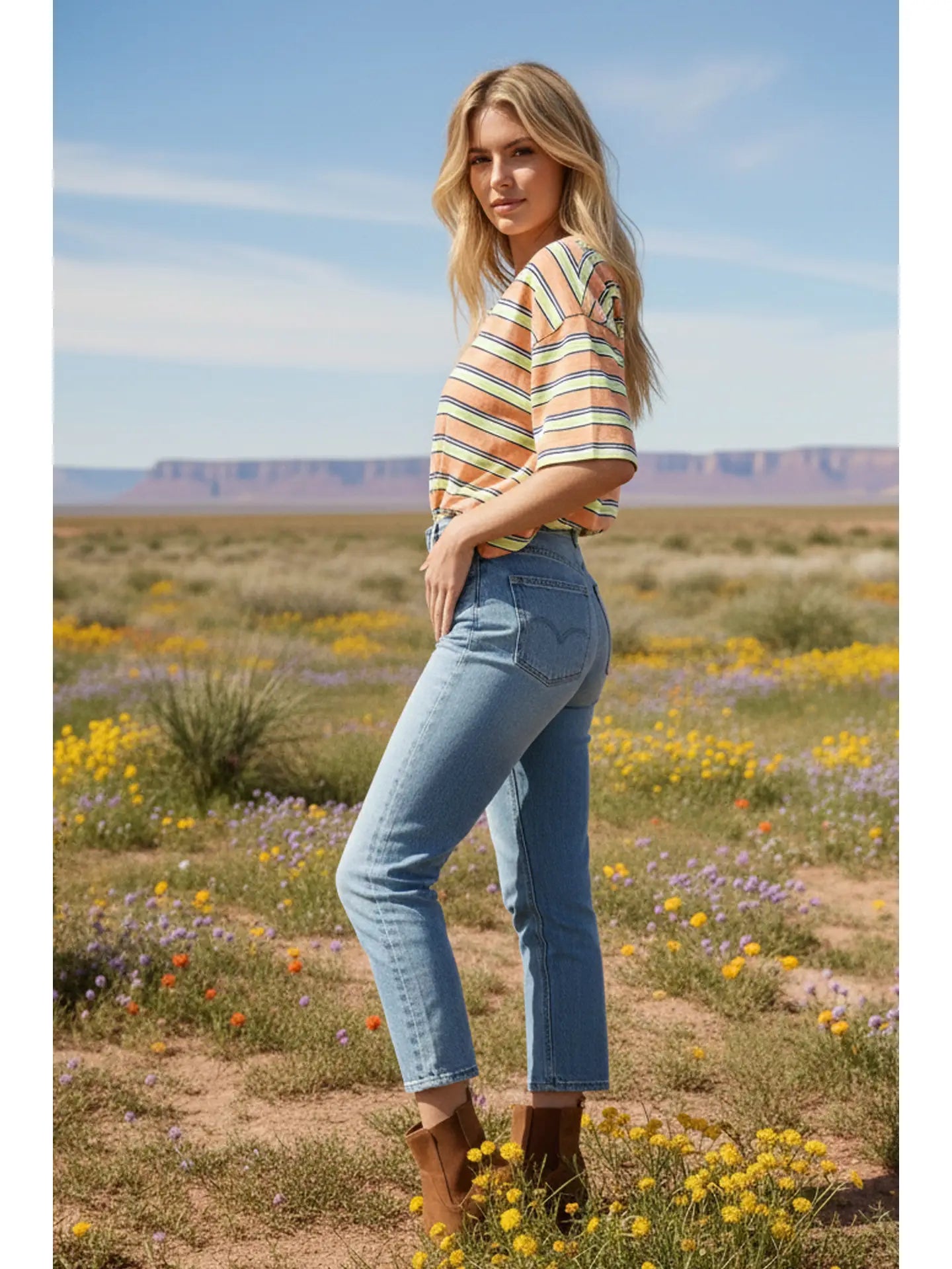 Apricot Combo Striped Relaxed Fit Tee