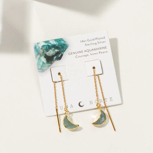 Aquamarine Eclipse Threader Earrings Gold