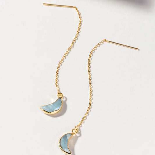 Aquamarine Eclipse Threader Earrings Gold
