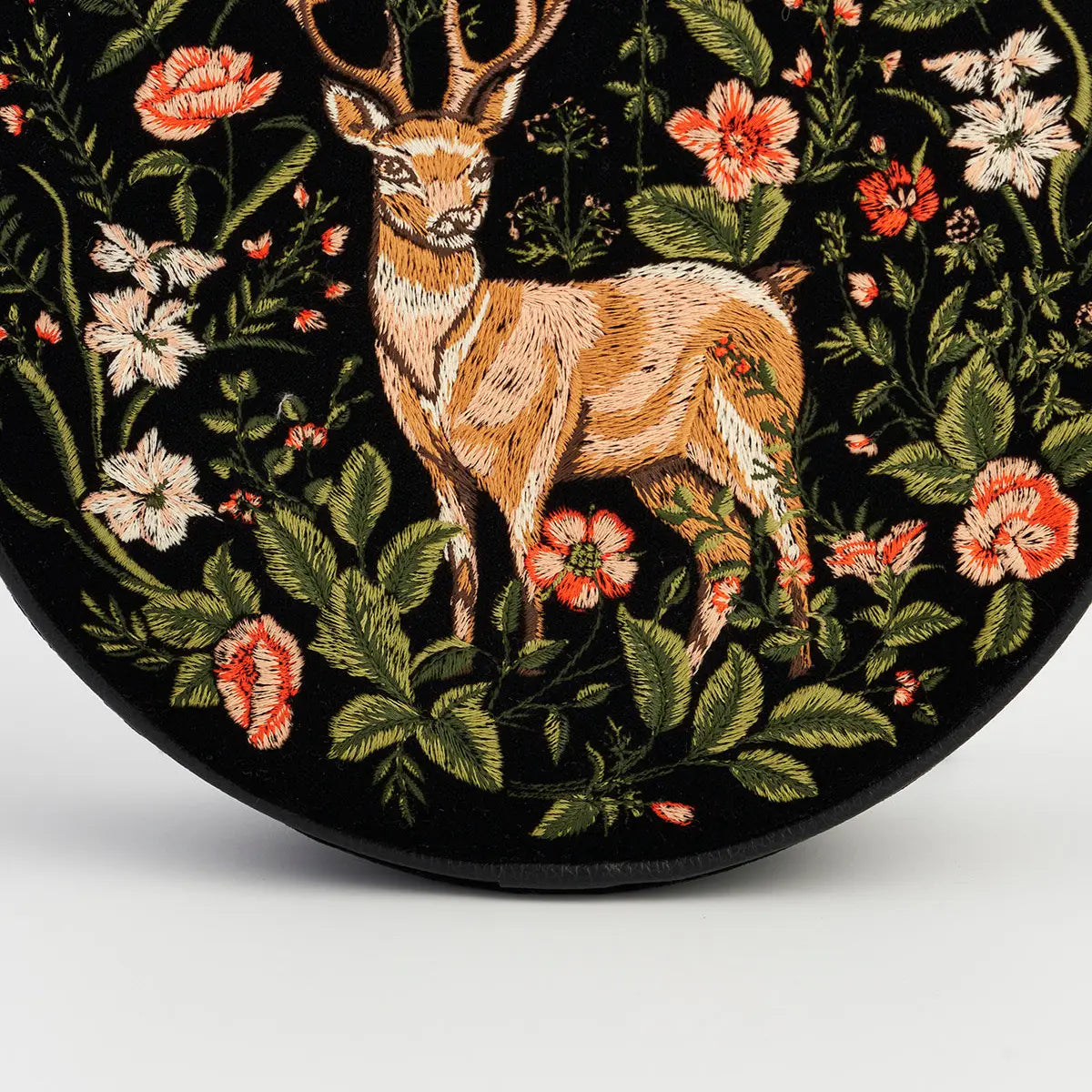 Aurora Fawn Embroidered Black Circle Bag by Fable England