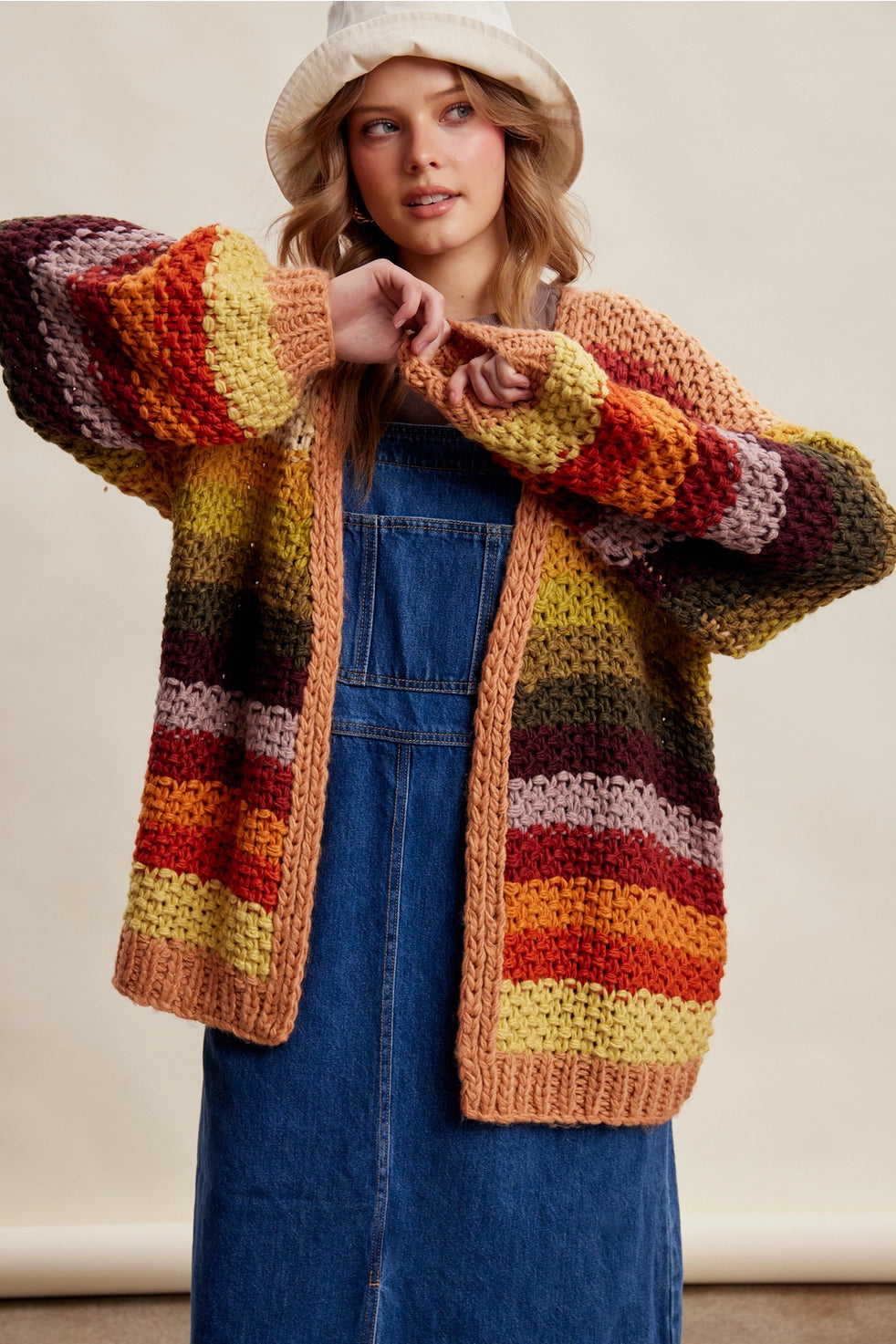 Autumn Leaves Mix Stripe Chunky Cardi