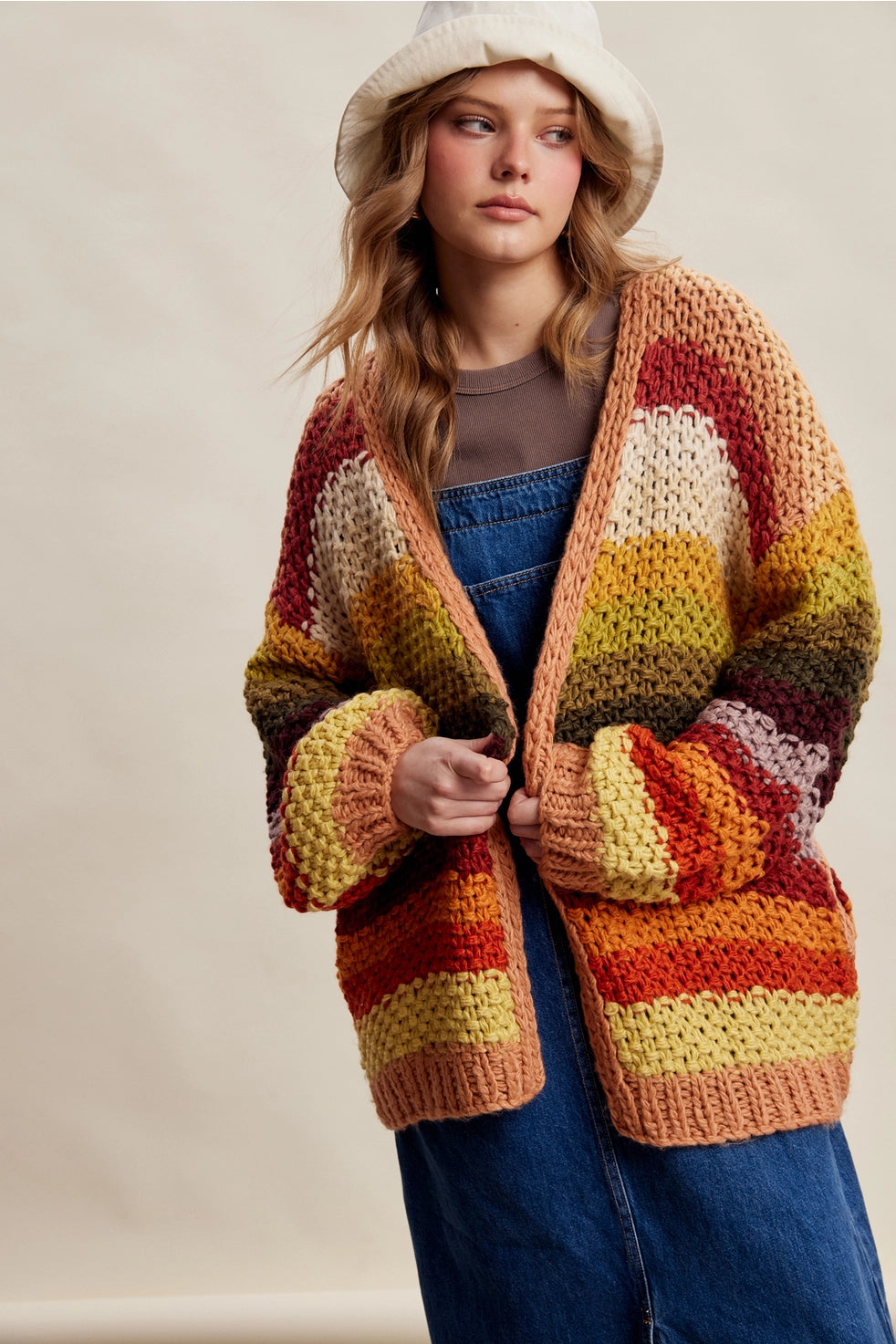 Autumn Leaves Mix Stripe Chunky Cardi