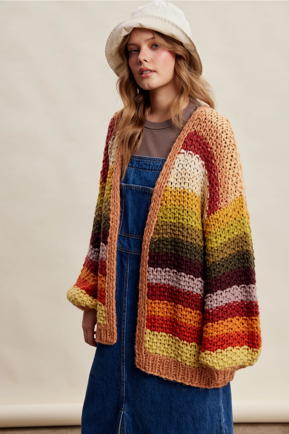 Autumn Leaves Mix Stripe Chunky Cardi