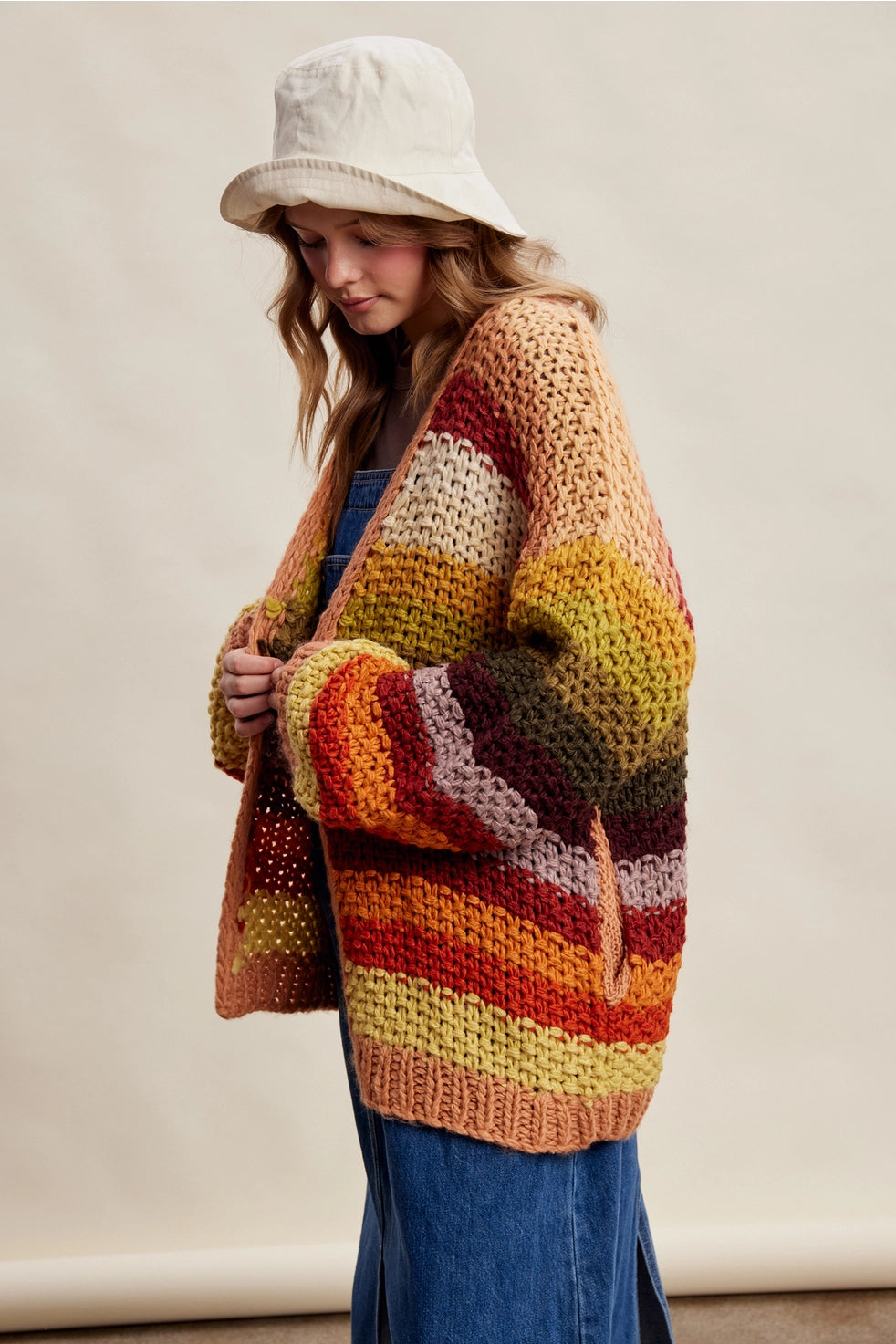 Autumn Leaves Mix Stripe Chunky Cardi