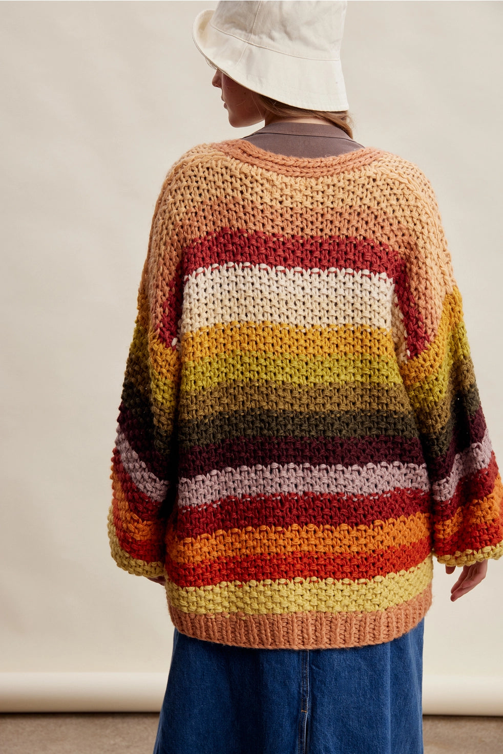 Autumn Leaves Mix Stripe Chunky Cardi