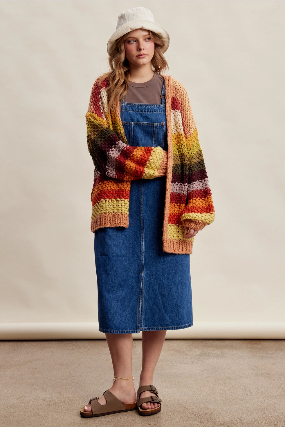 Autumn Leaves Mix Stripe Chunky Cardi