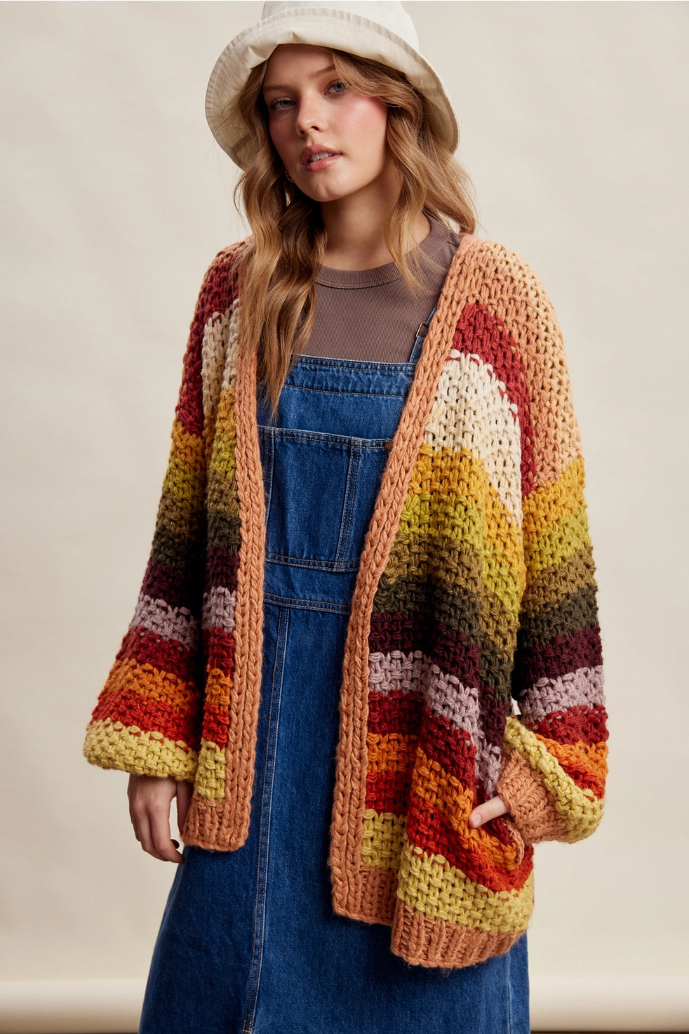 Autumn Leaves Mix Stripe Chunky Cardi