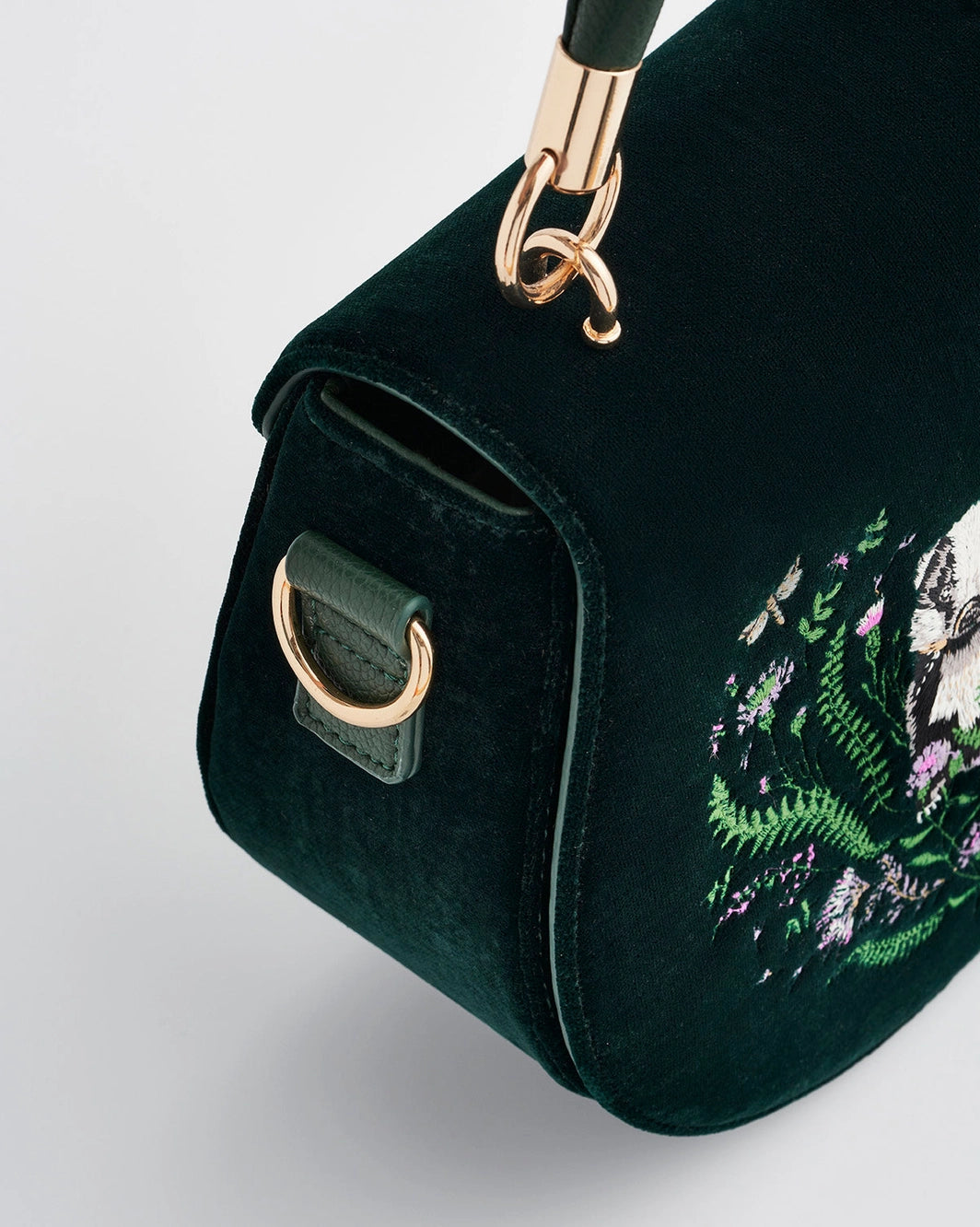 Badger Embroidered Green Top Handle Saddle Bag by Fable England