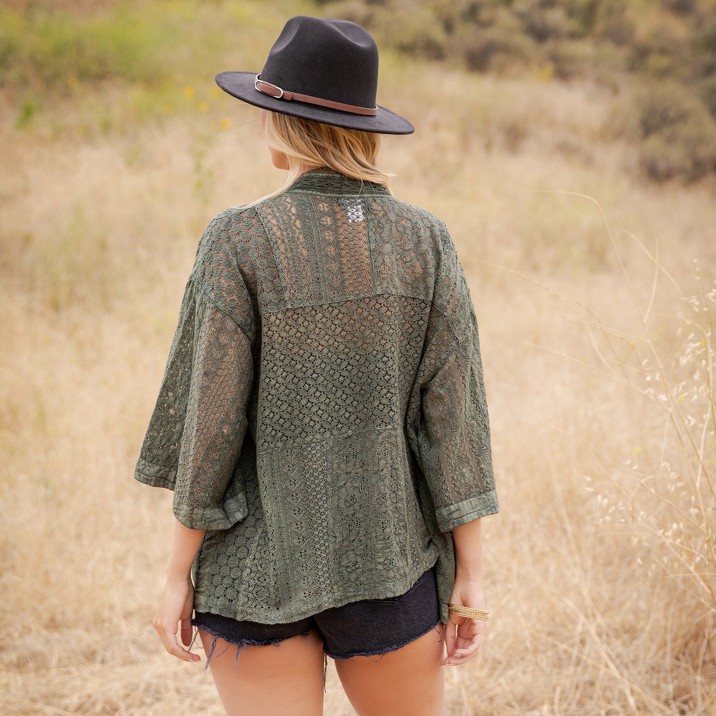 Basil Textured Mixed-Print Flowy Cardi with Pouch Pockets