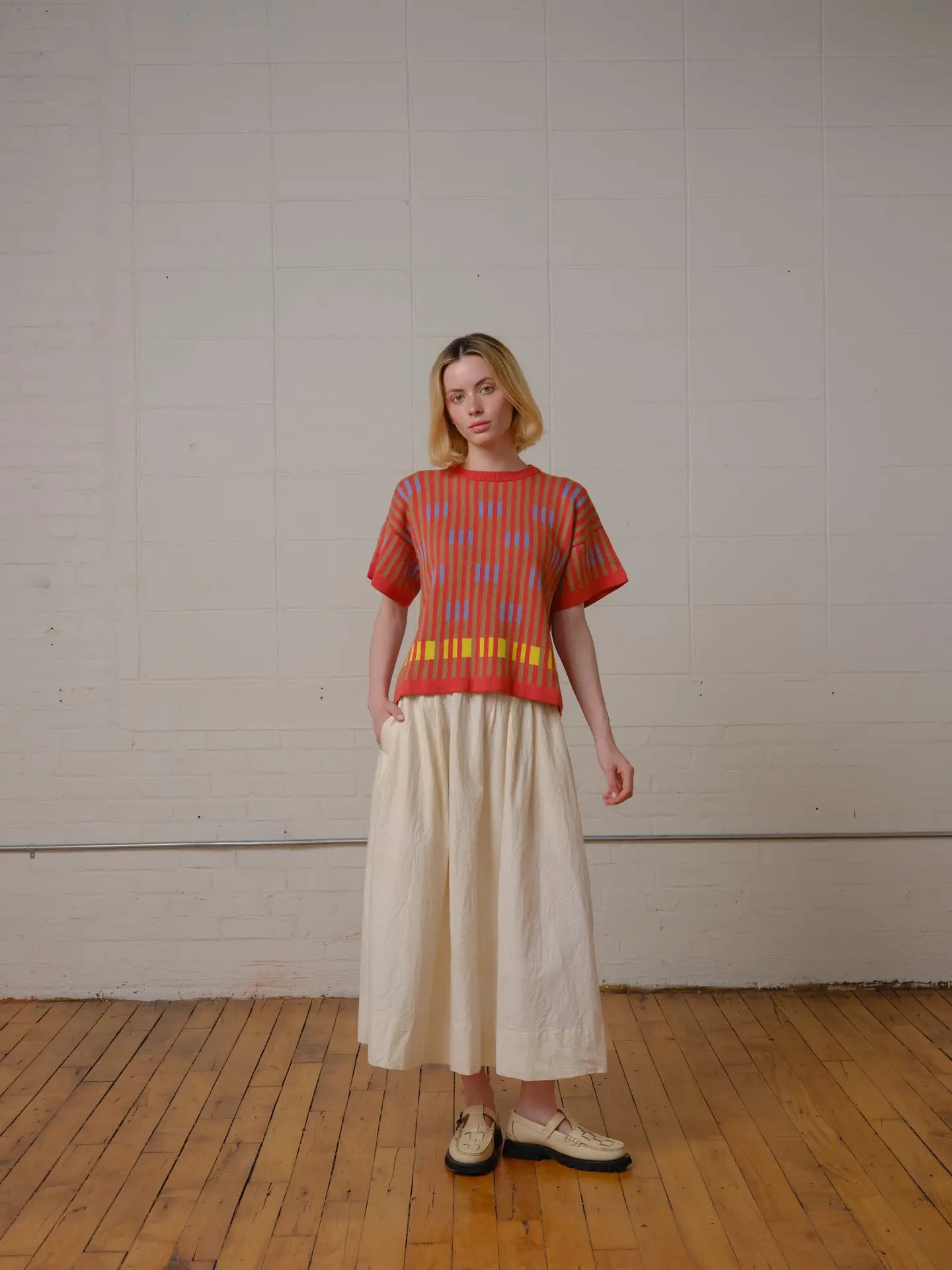 Bauhaus Short Sleeve Sweater Tee - Carnelian by The Endery