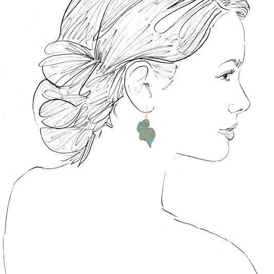 Begonia Mini Leaf Earrings Verdigris Patina