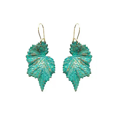 Begonia Mini Leaf Earrings Verdigris Patina