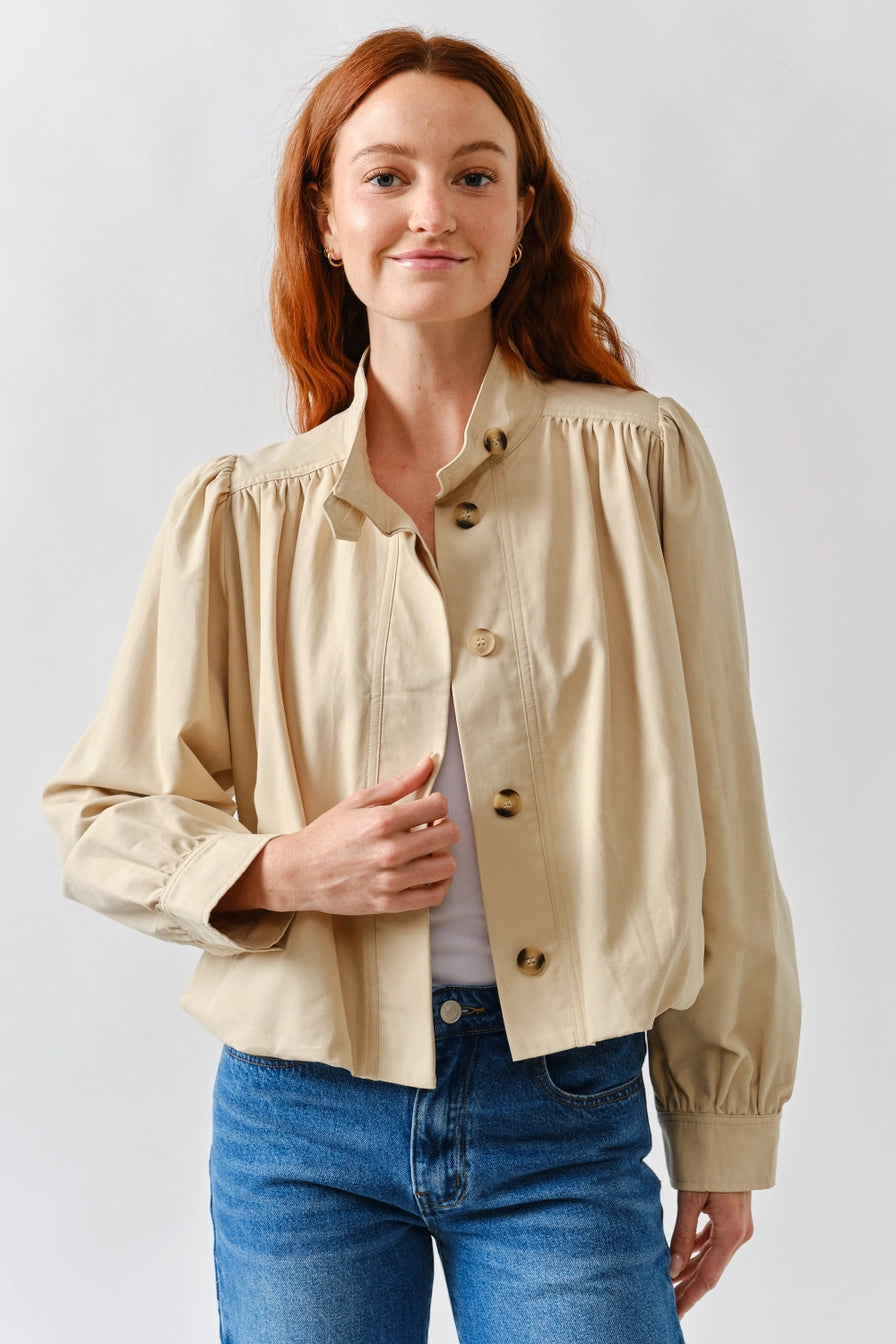 Beige Short Ballon Trench Jacket