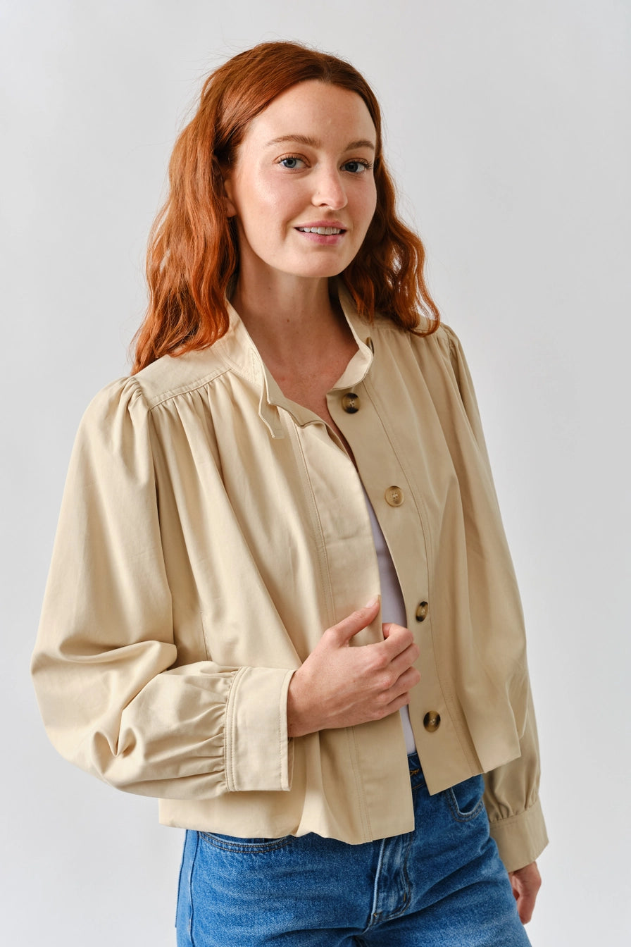 Beige Short Ballon Trench Jacket