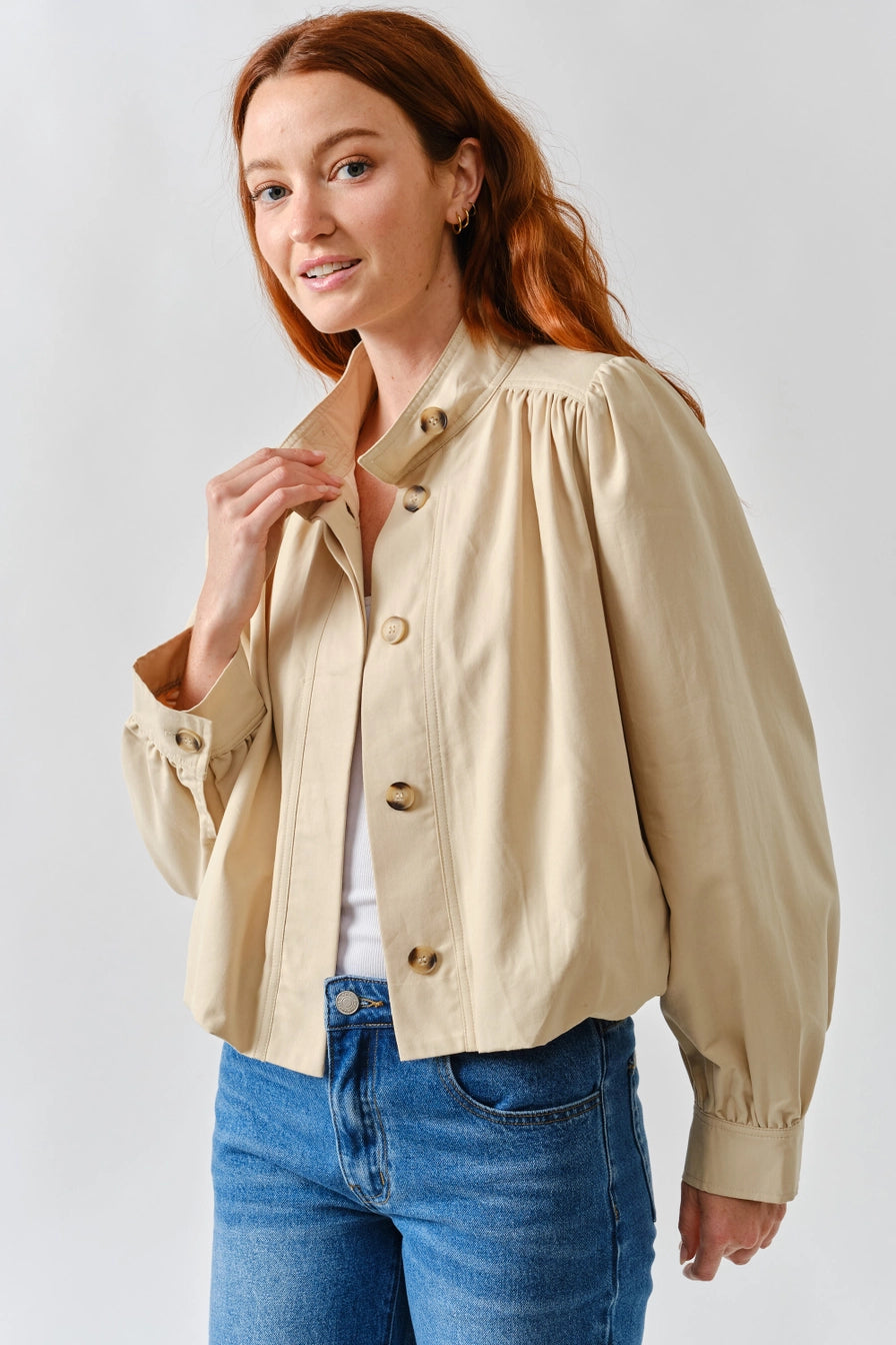 Beige Short Ballon Trench Jacket