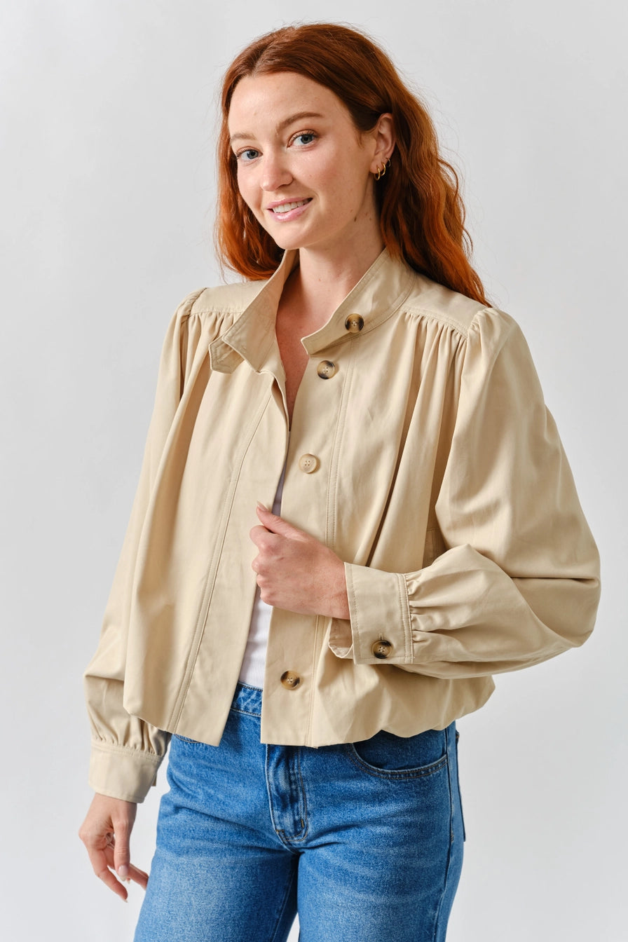 Beige Short Ballon Trench Jacket