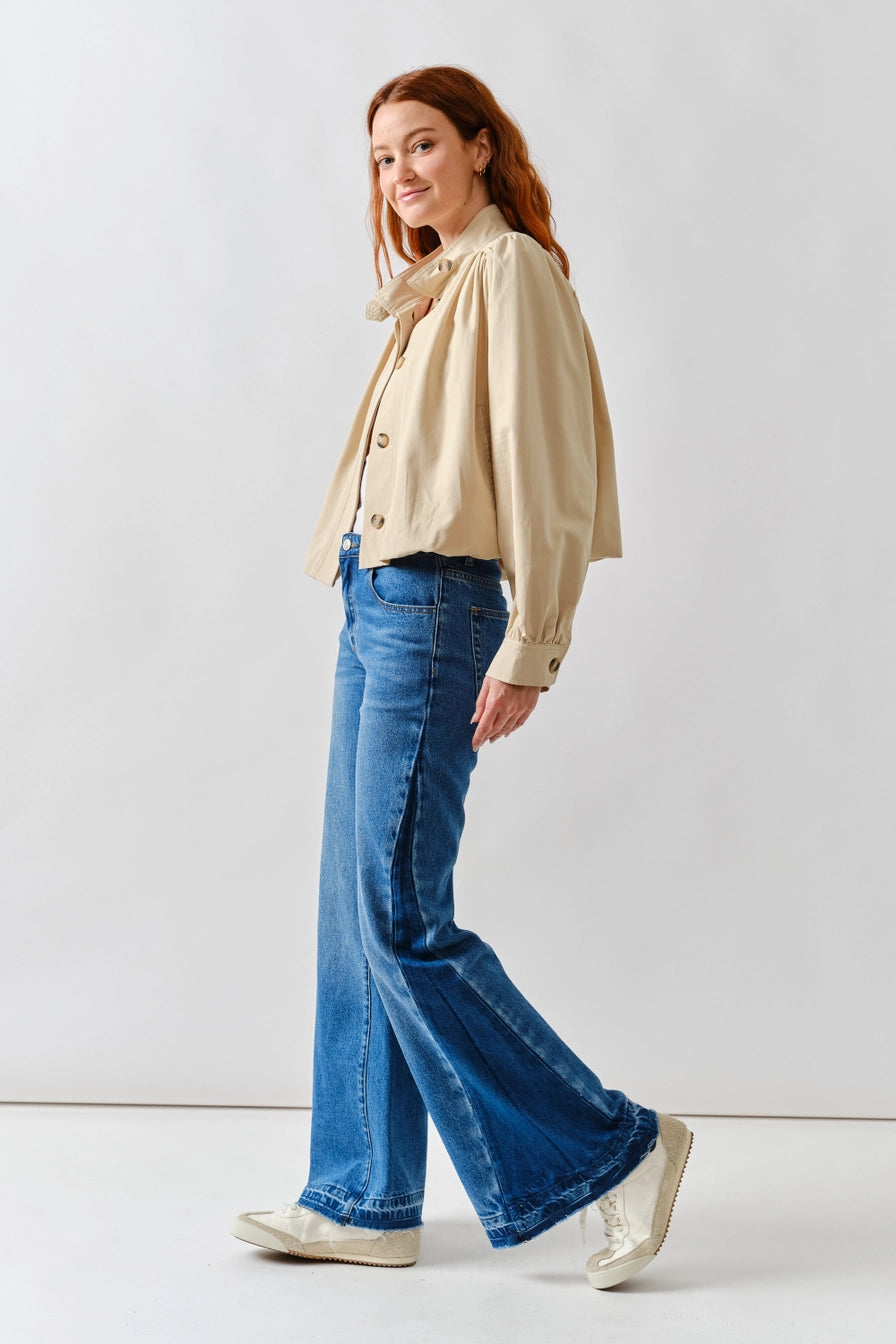 Beige Short Ballon Trench Jacket