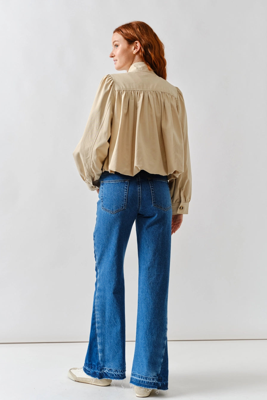 Beige Short Ballon Trench Jacket