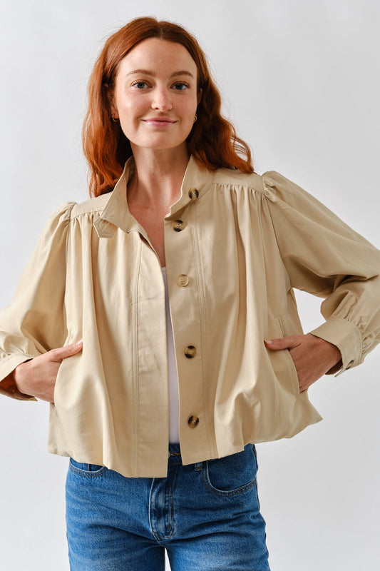 Beige Short Ballon Trench Jacket