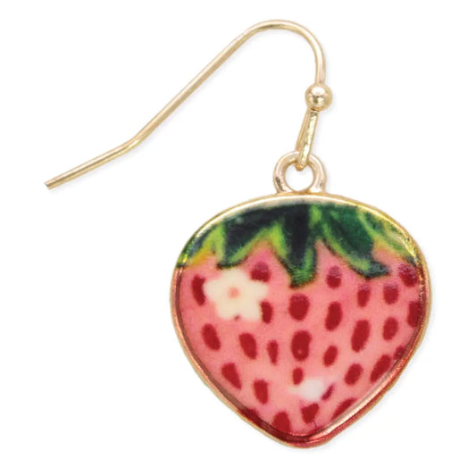 Berry Sweet Strawberry Print Gold Earrings