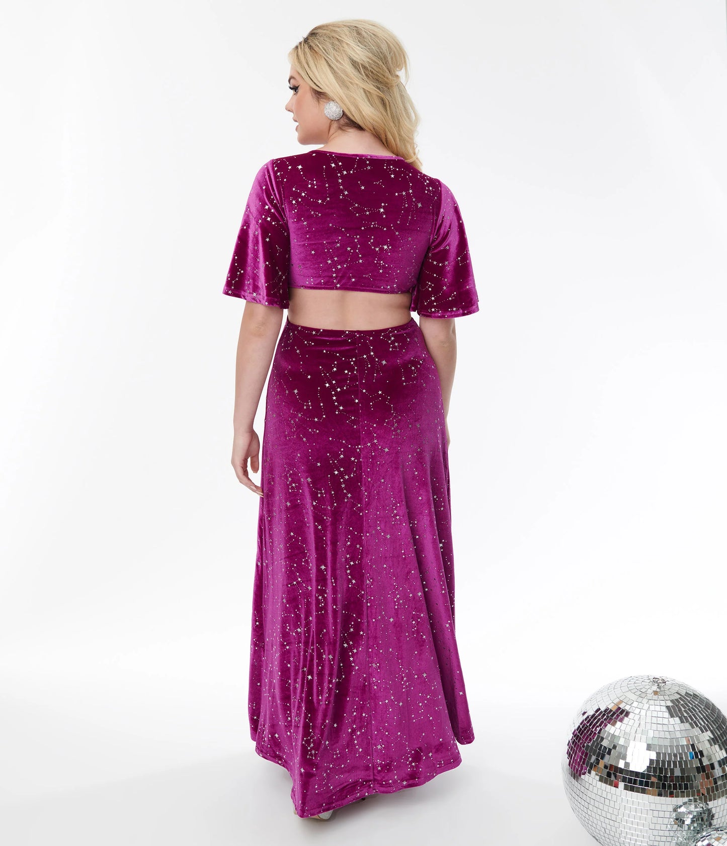 Berry & Silver Constellation Velvet Cutout Maxi Dress