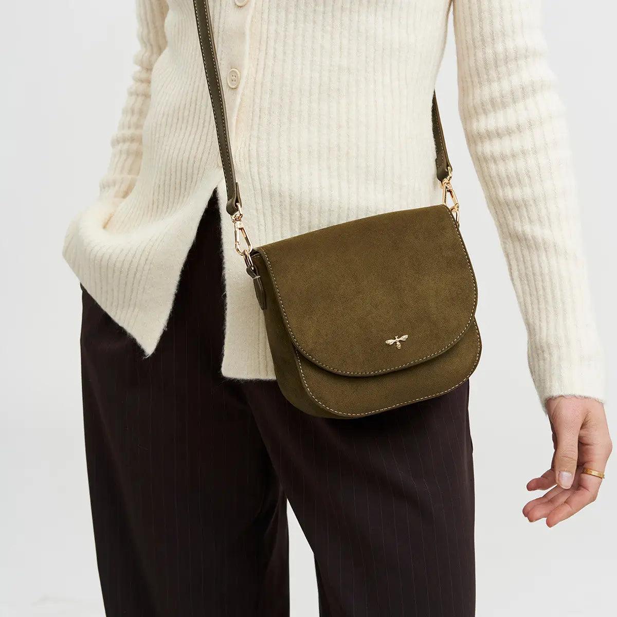 Beth Saddle Bag in Khaki Suedette