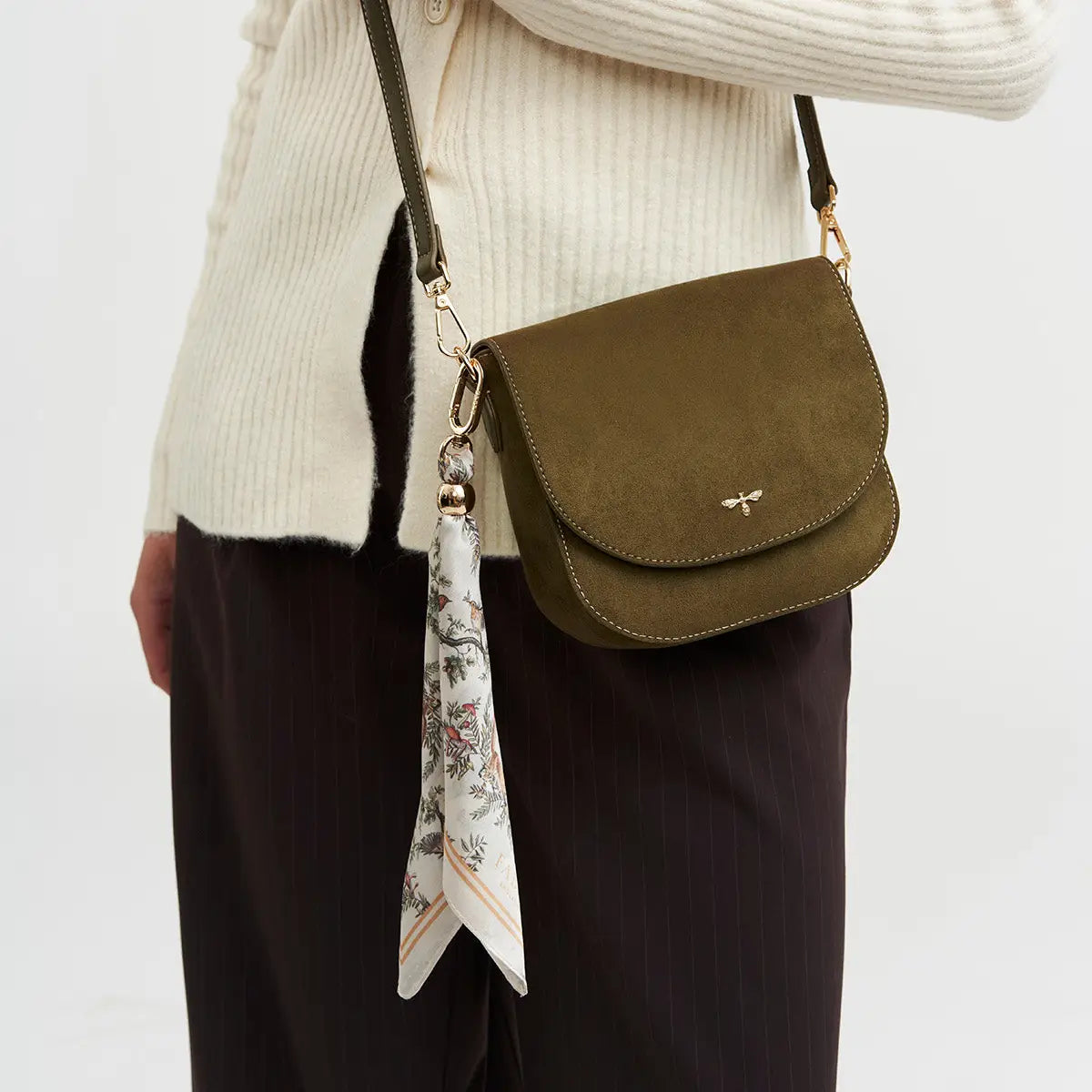 Beth Saddle Bag in Khaki Suedette