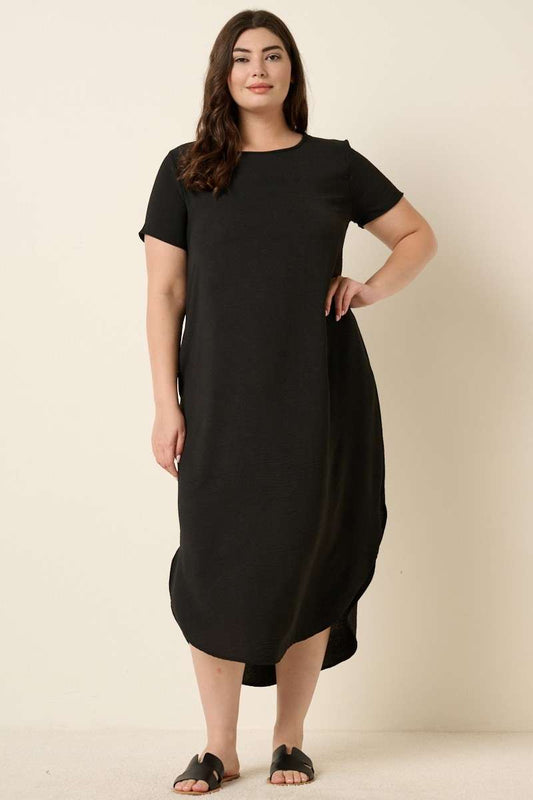 Black Airflow Short Sleeve Midi Dress