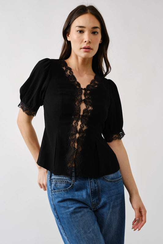 Black Embroidered Peplum Blouse