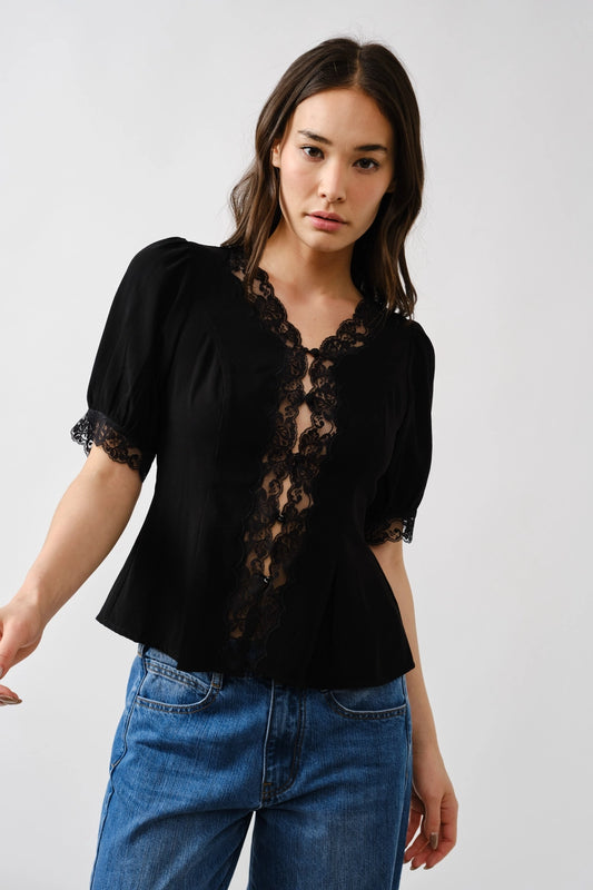 Black Embroidered Peplum Blouse