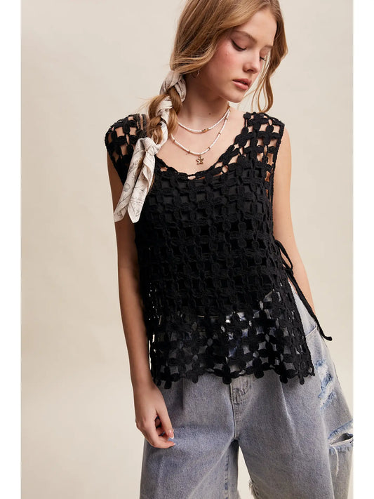 Black Flower Crochet Sleeveless Tank