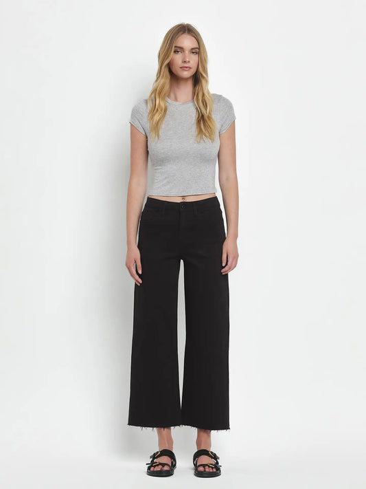 Black High Rise Crop Wide Leg Jeans