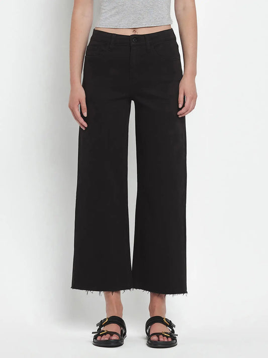 Black High Rise Crop Wide Leg Jeans